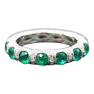 2.80 Ct Natural Emerald & Diamond Eternity Band, Size 6.5