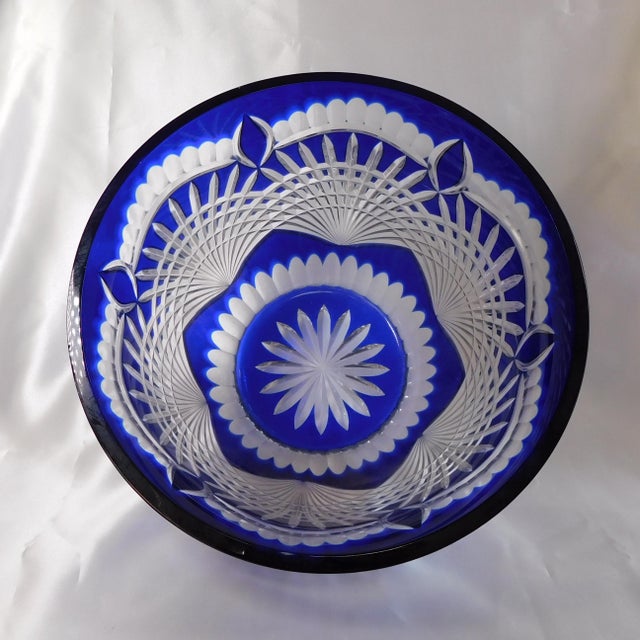 Contemporary 1940s Very Large Blue Cut to Clear Bowl For Sale - Image 3 of 7