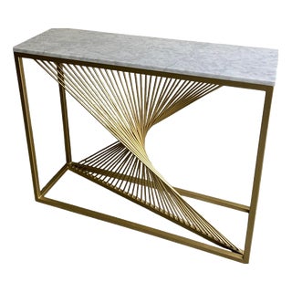 Sculptural Console Table in Gilt Metal with Carrara White Marble Top, 1990s For Sale