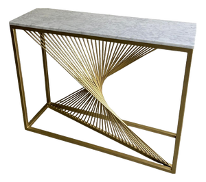 Sculptural Console Table in Gilt Metal with Carrara White Marble Top, 1990s