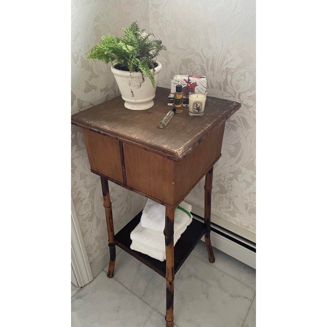 19th Century English Bamboo Sewing Box Side Table W Flared Legs For Sale - Image 12 of 14
