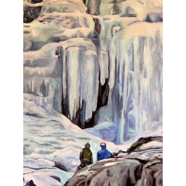 Ice Climbers on Lincoln Falls-Alma, CO by Sharon Pomales Tousey | Oil on canvas Ice climbers on icy rocks and frozen waterfalls. For Sale - Image 4 of 4