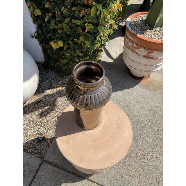 Mid-Century Modern Vintage Mid Century Glazed Ceramic Vase in Deep Brown For Sale - Image 3 of 13
