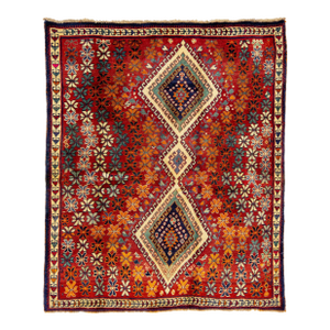 Vintage Handmade Shiraz Wool Scatter Rug in Red With Allover Floral Design