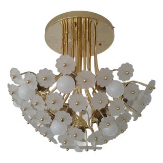 Italian Floral Brass Chandelier, 1970s For Sale