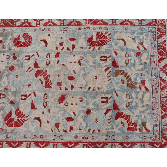 Textile Antique Persian Hamedan Runner With Geometric in Light Blue & Raspberry Red 3'10 X 12' For Sale - Image 7 of 13