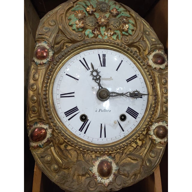 Brown 19th Century French Provincial Hand-Painted Comtoise Grandfather Clock, Signed Poitiers For Sale - Image 8 of 14