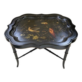 English Tray Top Table With Hand Painted Parrots For Sale