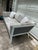 W 92" x x L 34.5" x H 30" SD 27" AH 28" SH 16.5" Midcentury designed outdoor sofa with bench seat and tuxedo-styled back...