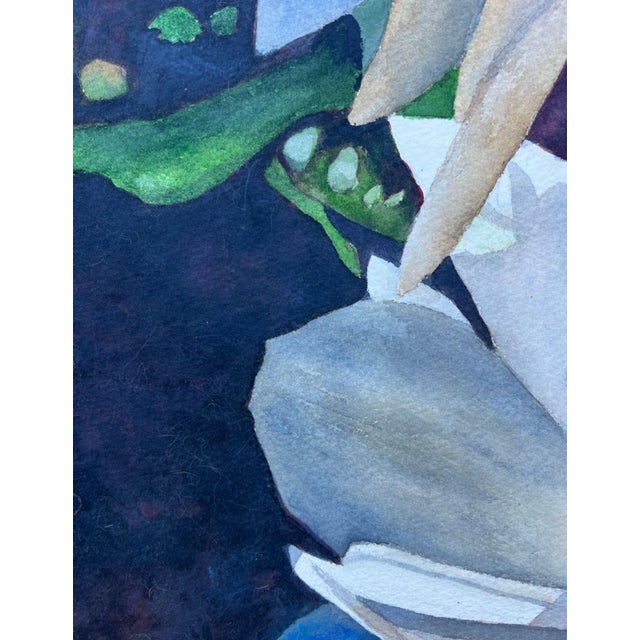 A striking and unusual double-sided floral watercolor painting by Florence Strauss, featuring two richly colored botanical...