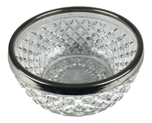 Vintage 1960s Cut Crystal Silver Plate Rim Bowl, Made in England