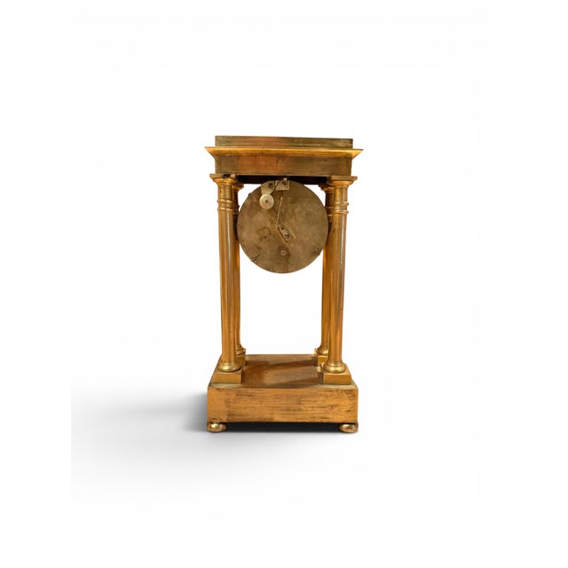 French Empire Period Miniature Bronze Doré Portico Mantel Clock For Sale - Image 4 of 5