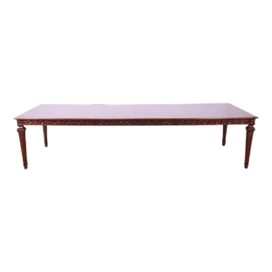 Henredon Italian Provincial Carved Mahogany and Burl Wood Parquetry Top Extension Dining Table