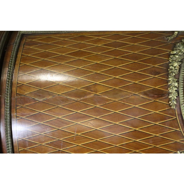 Wood Louis XVI 19th C. Bronze Mounted Figural Marqetry Inlaid Roll Top Desk For Sale - Image 7 of 17