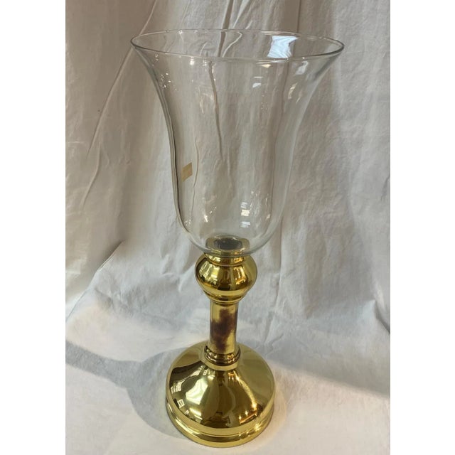 Sarreid Ltd. Glass Hurrricane With Gold Base For Sale - Image 4 of 13