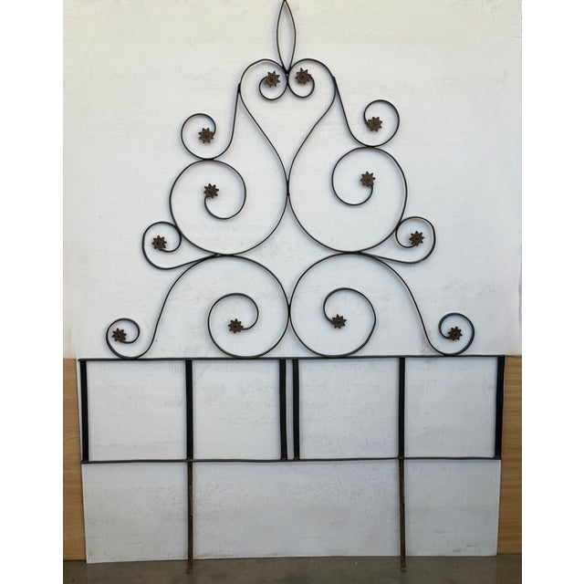 Pair of Solid Iron Headboard with Metal Fleurs. California King Size