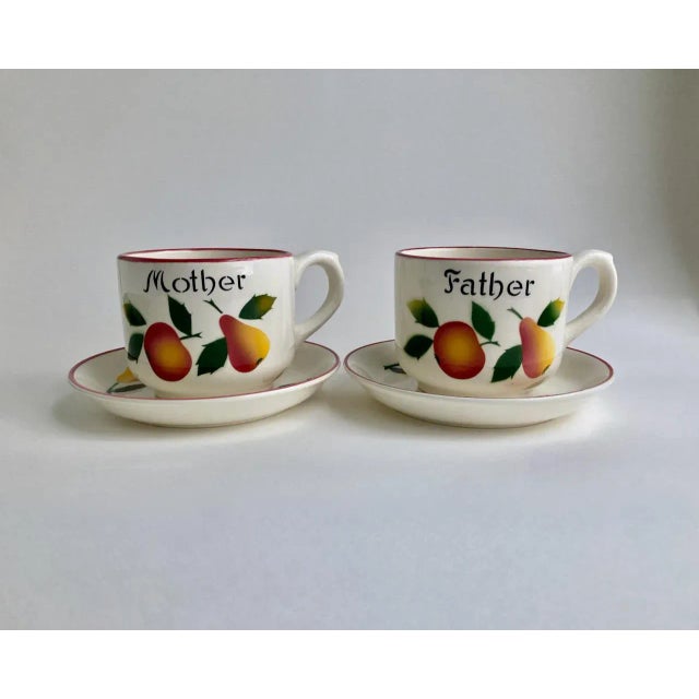 Vintage R.C.P. Co. Hand-Painted Mother & Father Cups & Saucers Set- 4 Pieces For Sale - Image 13 of 13