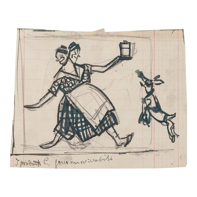 Gabriele Galantara - Satiric Scene for L'asino - Original Drawing - Early 20th-Century For Sale
