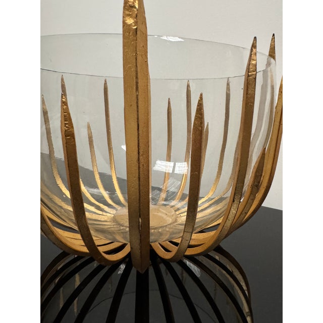 Metal Sunburst Gilded Metal and Glass Bowl For Sale - Image 7 of 8