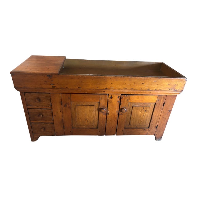 Antique Primitive Dry Sink Cabinet With Original Copper Lining For Sale