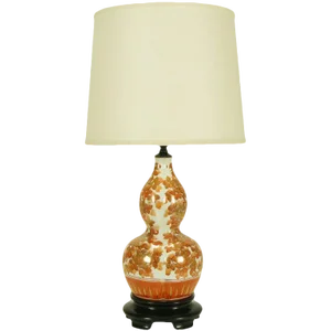Hand Painted Persimmon Peonies & Parcel Gilt Table Lamp