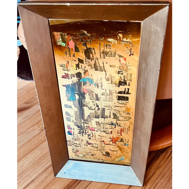 Vintage Brutalist Reverse Glass Mirror Art Signed Mixed Media MCM Jere Style 25" For Sale - Image 17 of 17