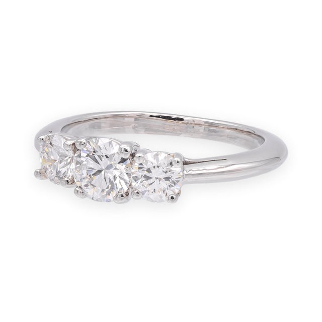 Contemporary Tiffany & Co. Platinum Three Stone Diamond Engagement Ring 1.02ct Ttl. E Vs, Size 6.5 For Sale - Image 3 of 12