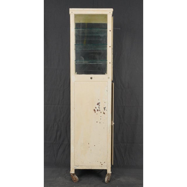 Metal Mid Century Narrow Cream Medicine Supply Cabinet For Sale - Image 7 of 10