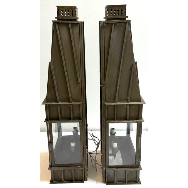 Pair Architectural Georgian Gothic Bronze Exterior/Interior Wall Sconces For Sale - Image 14 of 18