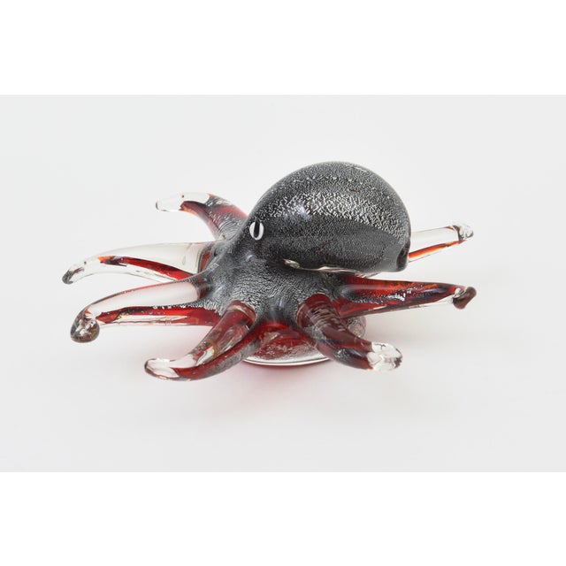 Modern Vintage Coastal Murano Seguso Glass Octopus Sculpture With Silver Foil, 1980's For Sale - Image 3 of 11