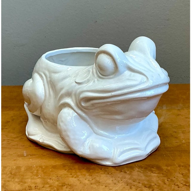 Ceramic Vintage Italian White Frog Ceramic Vase For Sale - Image 7 of 12