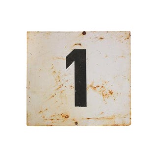 Vintage Rustic White Metal Number One Sign For Sale