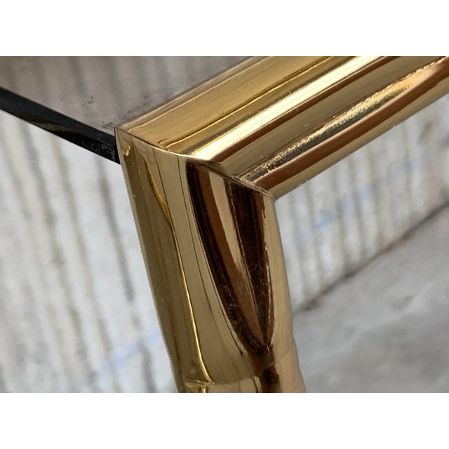 Metal Mid-Century Modern Italian Faux Bamboo Gilt Metal Console With Smoked Glass For Sale - Image 7 of 13