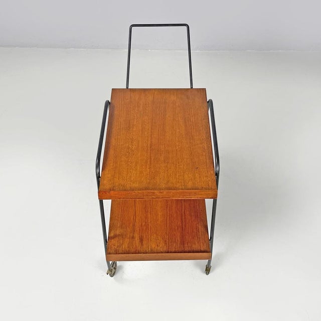Mid-Century Modern Italian Wood and Black Metal Trolley with Brass Wheels, 1960s For Sale - Image 6 of 17