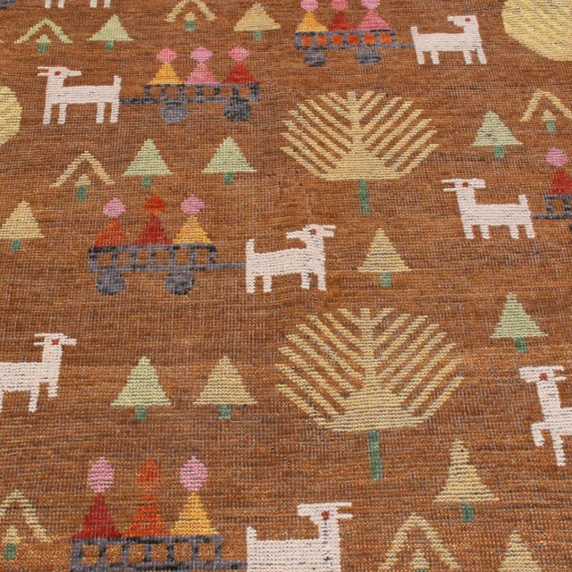 Mid-Century Modern Handknotted Scandinavian Pictorial Folk Rug, 9'x12' For Sale - Image 3 of 6