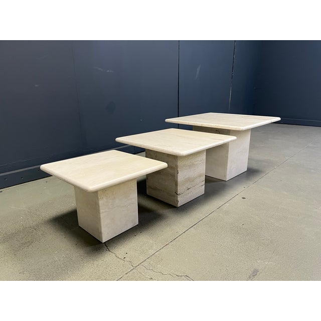 Mid-Century Modern Vintage Travertine Nesting Tables, 1970s, Set of 3 For Sale - Image 3 of 10