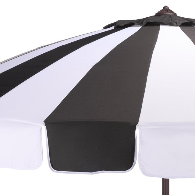 Spritely Home Buti 9 Ft Crank Umbrella, Black Cabana Stripe/Brown Pole For Sale - Image 4 of 9