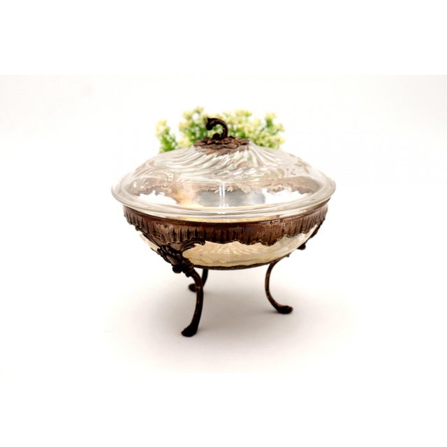 Metal Cut Glass Candy Box with Floral Reliefs For Sale - Image 7 of 7