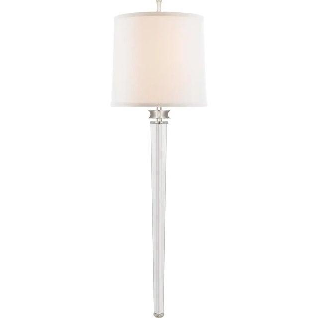 Modern Thomas O'Brien for Visual Comfort Signature Lyra Large Tail Sconce in Polished Nickel & Crystal with Linen Shade For Sale - Image 3 of 4