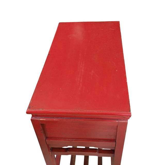 Vintage Chinoiserie Red Lacquer Console Table 33.5" W For Sale - Image 11 of 12