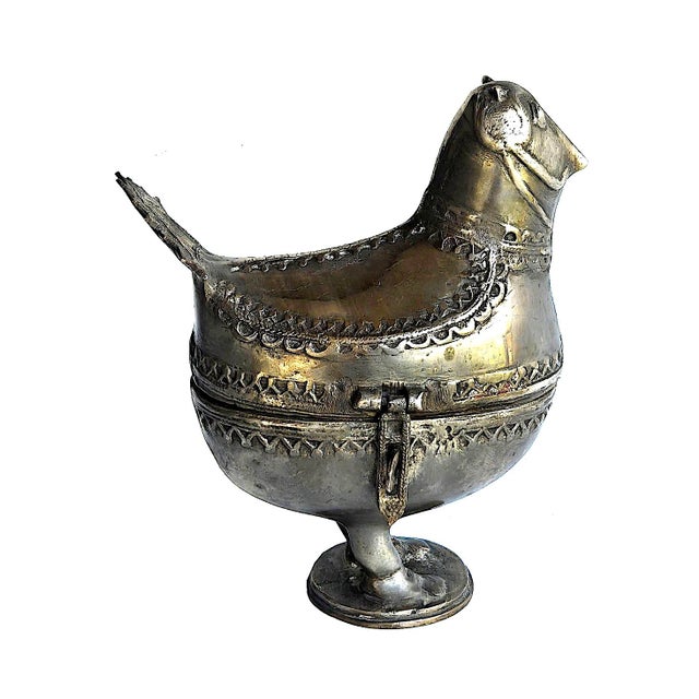 Indian Vintage Indian Dhokra Bronze Pewter Bird Pedestal Lidded Box For Sale - Image 3 of 14