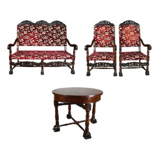 French Walnut Throne Seating Set, Set of 4 For Sale