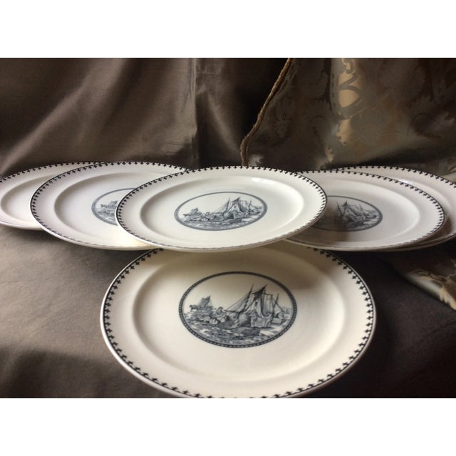 1930s Charming 1930s Cauldon England Stoneware Harbor Scene Plates For Sale - Image 5 of 9