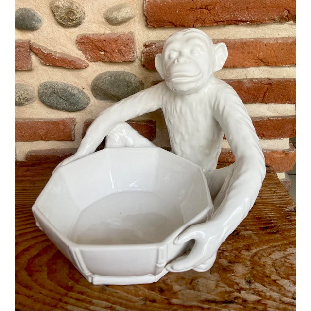 Vintage White Ceramic Monkey Bowl by Paolo Danna for Vivai Del Sud, Italy, 1970s For Sale - Image 10 of 10