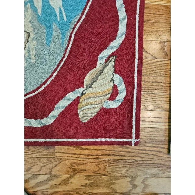 1990s Claire Murray Design Hand-Hooked Wool Rug, Coastal Scene With Sailboats and Seashells For Sale - Image 5 of 15