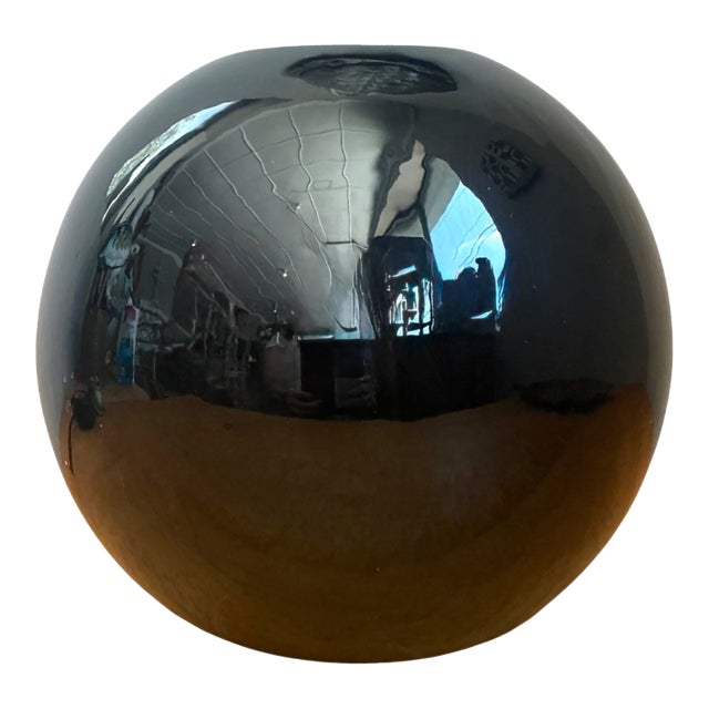 Vintage Black Ceramic Sphere Vase For Sale