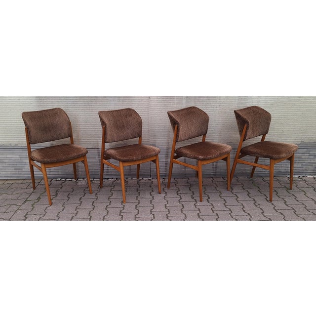 Mid-Century Modern Mid-Century Dining Chairs with Beechwood Frame and Brown Fabric Upholstery, 1960s, Set of 4 For Sale - Image 3 of 10