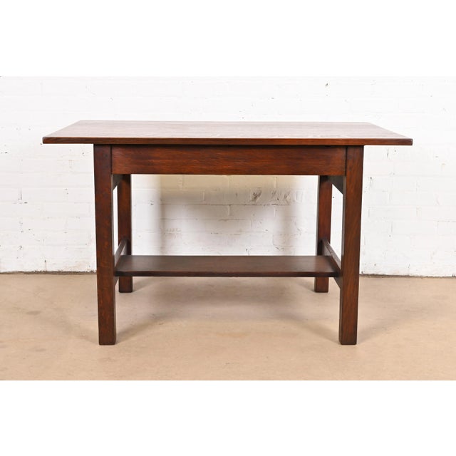 Gustav Stickley Mission Oak Arts & Crafts Writing Desk or Library Table, Circa 1900 For Sale - Image 10 of 12