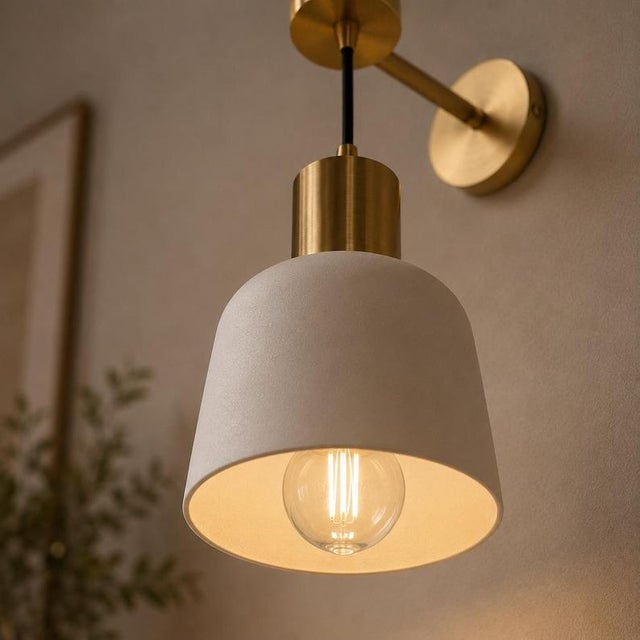 Handmade Brass Wall Sconce With White Shade | Mid-Century Modern Hallway Lighting For Sale - Image 11 of 13