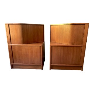 Vintage 1970s 1980s Danish Modern Teak Nightstand W/ Tambour Doors by Poul Hundevad--Set of 2 For Sale